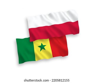 National vector fabric wave flags of Republic of Senegal and Poland isolated on white background. 1 to 2 proportion.