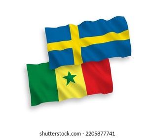 National vector fabric wave flags of Sweden and Republic of Senegal isolated on white background. 1 to 2 proportion.