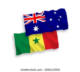 National vector fabric wave flags of Australia and Republic of Senegal isolated on white background. 1 to 2 proportion.