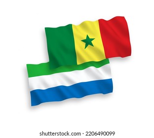 National vector fabric wave flags of Republic of Senegal and Sierra Leone isolated on white background. 1 to 2 proportion.