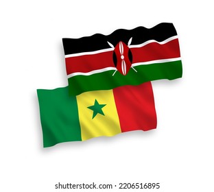 National vector fabric wave flags of Republic of Senegal and Kenya isolated on white background. 1 to 2 proportion.