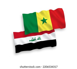Nationale Vektorgrafik-Wellen-Flaggen der Republik Senegal und des Irak einzeln auf weißem Hintergrund. 1 bis 2 %.
