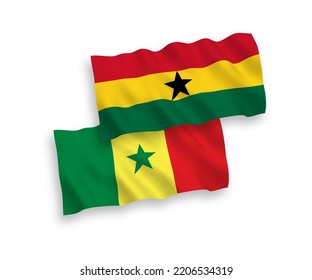 National vector fabric wave flags of Republic of Senegal and Ghana isolated on white background. 1 to 2 proportion.