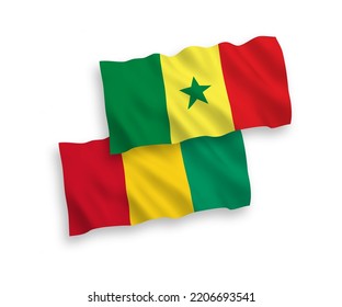 Banderas de olas de tela vectorial nacional de la República del Senegal y Guinea aisladas en fondo blanco. de 1 a 2.