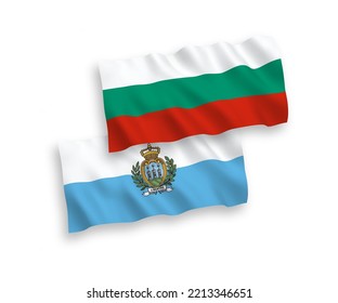 Nationale Vektorgrafik-Wellenflags von Bulgarien und San Marino einzeln auf weißem Hintergrund. 1 bis 2 %.