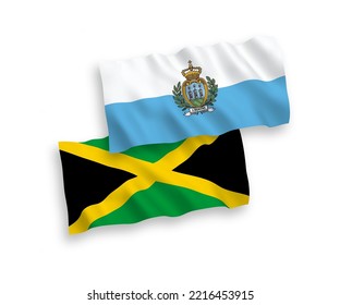 Nationale Vektorgrafik-Wellenflags von San Marino und Jamaika einzeln auf weißem Hintergrund. 1 bis 2 %.