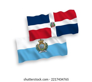 Nationale Vektor-Wellen-Flaggen von San Marino und der Dominikanischen Republik einzeln auf weißem Hintergrund. 1 bis 2 %.
