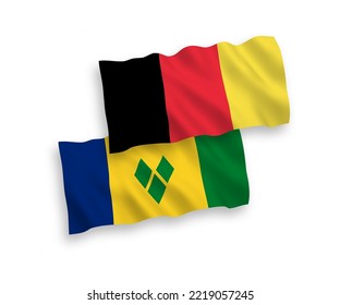 Banderas de olas de tela vectorial nacional de San Vicente y las Granadinas y Bélgica aisladas en fondo blanco. de 1 a 2.