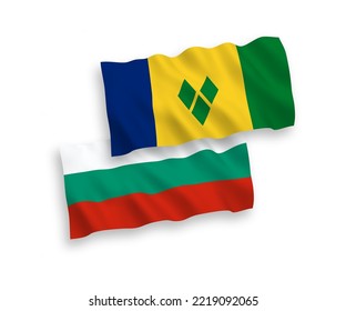 National vector fabric wave flags of Bulgaria and Saint Vincent and the Grenadines isolated on white background. 1 to 2 proportion.
