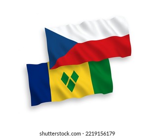 Nationale Vektor-Wellen-Flaggen der Tschechischen Republik und St. Vincent und die Grenadinen einzeln auf weißem Hintergrund. 1 bis 2 %.