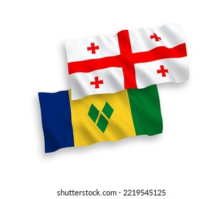 Banderas de olas de tela vectorial nacional de San Vicente y las Granadinas y Georgia aisladas en fondo blanco. de 1 a 2.