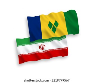 Banderas de olas de tela vectorial nacional de San Vicente y las Granadinas e Irán aisladas en fondo blanco. de 1 a 2.