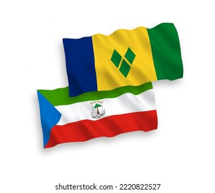 Nationale Vektor-Wellen-Flaggen von St. Vincent und die Grenadinen und die Republik Äquatorialguinea einzeln auf weißem Hintergrund. 1 bis 2 %.