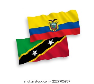 Banderas de olas de tela vectorial nacional de la Federación de Saint Christopher y Nevis y Ecuador aisladas en fondo blanco. de 1 a 2.