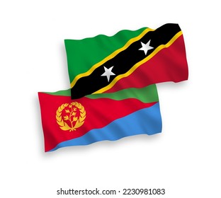 National vector fabric wave flags of Federation of Saint Christopher and Nevis and Eritrea isolated on white background. 1 to 2 proportion.