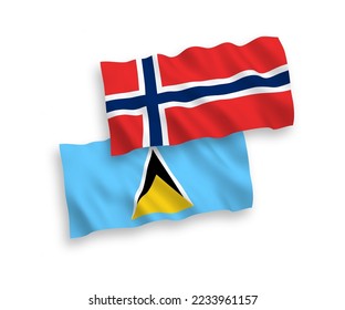 Banderas de olas de tela vectorial nacional de Noruega y Santa Lucía aisladas en fondo blanco. de 1 a 2.