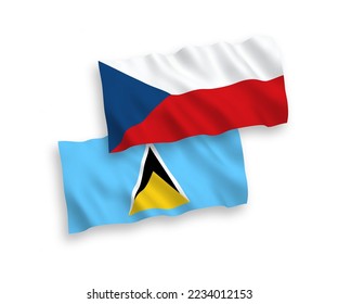 Banderas de olas de tela vectorial nacional de la República Checa y Santa Lucía aisladas en fondo blanco. de 1 a 2.