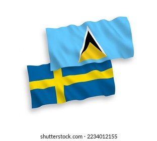 Nationale Vektorgrafik-Wellenflags von Schweden und Saint Lucia einzeln auf weißem Hintergrund. 1 bis 2 %.
