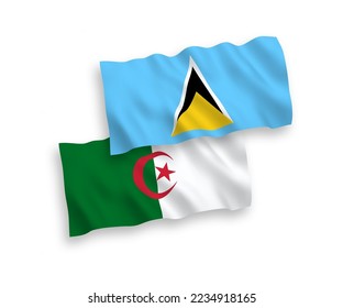 National vector fabric wave flags of Saint Lucia and Algeria isolated on white background. 1 to 2 proportion.
