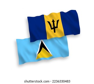 Nationale Vektor-Wellen-Flaggen von Saint Lucia und Barbados einzeln auf weißem Hintergrund. 1 bis 2 %.