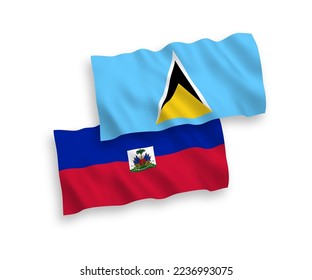 Nationale Vektor-Wellen-Flaggen von Saint Lucia und der Republik Haiti einzeln auf weißem Hintergrund. 1 bis 2 %.