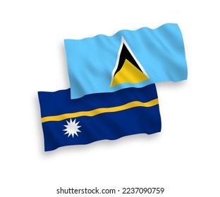 Banderas de olas de tela vectorial nacional de Santa Lucía y la República de Nauru aisladas en fondo blanco. de 1 a 2.