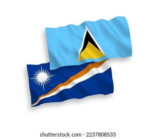 Nationale Vektor-Wellen-Flaggen von St. Lucia und der Republik der Marshallinseln einzeln auf weißem Hintergrund. 1 bis 2 %.