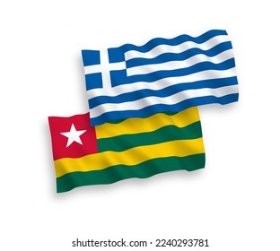 National vector fabric wave flags of Denmark and Togolese Republic isolated on white background. 1 to 2 proportion.