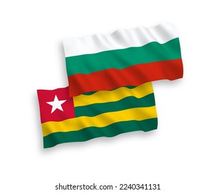 National vector fabric wave flags of Bulgaria and Togolese Republic isolated on white background. 1 to 2 proportion.