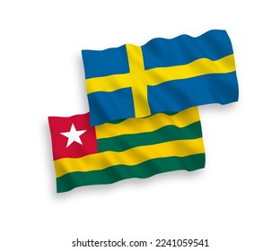 Nationale Vektorgrafik-Wellenflags von Schweden und der Togolesischen Republik einzeln auf weißem Hintergrund. 1 bis 2 %.