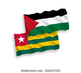 National vector fabric wave flags of Togolese Republic and Palestine isolated on white background. 1 to 2 proportion.