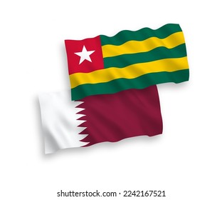 National vector fabric wave flags of Togolese Republic and Qatar isolated on white background. 1 to 2 proportion.