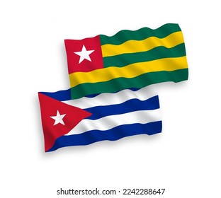 National vector fabric wave flags of Togolese Republic and Cuba isolated on white background. 1 to 2 proportion.