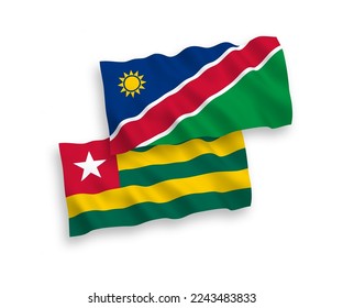 National vector fabric wave flags of Togolese Republic and Republic of Namibia isolated on white background. 1 to 2 proportion.
