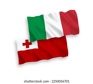 Nationale Vektorgrafik-Wellenflags von Italien und Königreich Tonga einzeln auf weißem Hintergrund. 1 bis 2 %.