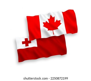 Nationale Vektorgrafik-Wellenflags von Kanada und Königreich Tonga einzeln auf weißem Hintergrund. 1 bis 2 %.