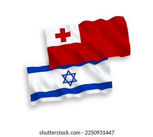 Nationale Vektor-Wellen-Flaggen des Königreichs Tonga und Israels einzeln auf weißem Hintergrund. 1 bis 2 %.
