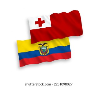 Banderas de olas de tela vectorial nacional del Reino de Tonga y Ecuador aisladas en fondo blanco. de 1 a 2.