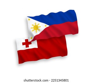 Banderas de olas de tela vectorial nacional del Reino de Tonga y Filipinas aisladas en fondo blanco. de 1 a 2.