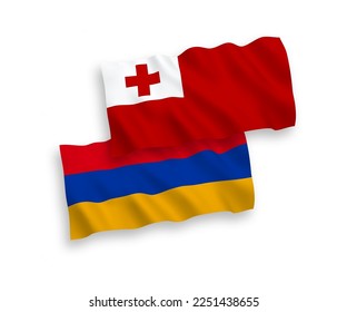 Nationale Vektor-Wellen-Flaggen des Königreichs Tonga und Armenien einzeln auf weißem Hintergrund. 1 bis 2 %.