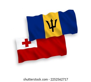 Banderas de olas de tela vectorial nacional del Reino de Tonga y Barbados aisladas en fondo blanco. de 1 a 2.