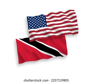 Banderas de olas de tela vectorial nacional de la República de Trinidad y Tobago y los Estados Unidos aisladas en fondo blanco. de 1 a 2.