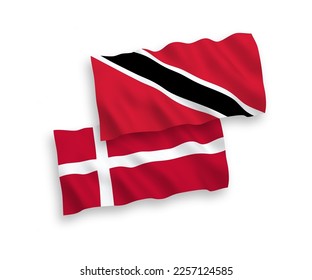 Banderas de ondulación de tela vectorial nacional de Dinamarca y la República de Trinidad y Tabago aisladas de fondo blanco. de 1 a 2.