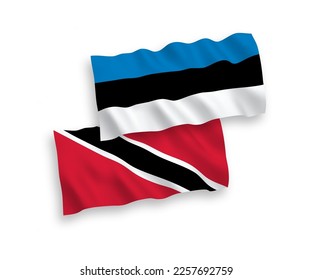 National vector fabric wave flags of Estonia and Republic of Trinidad and Tobago isolated on white background. 1 to 2 proportion.