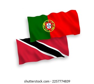 Nationale Vektor-Wellen-Flaggen von Portugal und der Republik Trinidad und Tobago einzeln auf weißem Hintergrund. 1 bis 2 %.