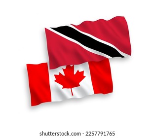 National vector fabric wave flags of Canada and Republic of Trinidad and Tobago isolated on white background. 1 to 2 proportion.