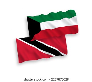 Banderas de olas de tela vectorial nacional de la República de Trinidad y Tabago y Kuwait aisladas en fondo blanco. de 1 a 2.