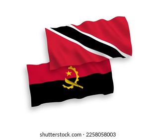 National vector fabric wave flags of Republic of Trinidad and Tobago and Angola isolated on white background. 1 to 2 proportion.