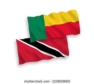 Banderas de olas de tela vectorial nacional de la República de Trinidad y Tabago y Benín aisladas en fondo blanco. de 1 a 2.