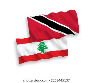 Nationale Vektor-Wellen-Flaggen der Republik Trinidad und Tobago und des Libanon einzeln auf weißem Hintergrund. 1 bis 2 %.